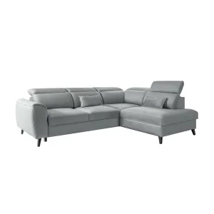  Ecksofa NOBLE mit Schlaffunktion, Bettkasten und 5 verstellbaren Kopfstützen – 255x201 cm, Savoi Stoff 100, Grau