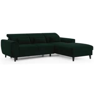 Ecksofa FOBLE mit Schlaffunktion Bettkasten und Kissen Dunkelgrün (Loco 35)