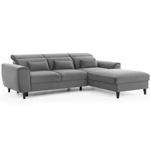 Ecksofa FOBLE mit Schlaffunktion Bettkasten und Kissen Grau (Nube 04)