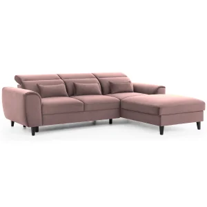 Ecksofa FOBLE mit Bettkasten Schlaffunktion und Zierkissen Rosa (Nube 24)