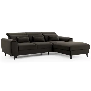 Ecksofa FOBLE mit Bettkasten Schlaffunktion und Zierkissen - Aschfahl (Velvetmat 22)