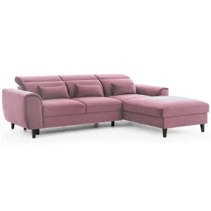 Ecksofa FOBLE mit Bettkasten Schlaffunktion und Zierkissen - Dunkelrosa (Velvetmat 24)