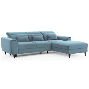 Ecksofa FOBLE mit Bettkasten Schlaffunktion und Zierkissen - Blau (Velvetmat 100)