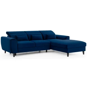 Ecksofa FOBLE mit Bettkasten Schlaffunktion und Zierkissen - Dunkebllau (Velvetmat 40)