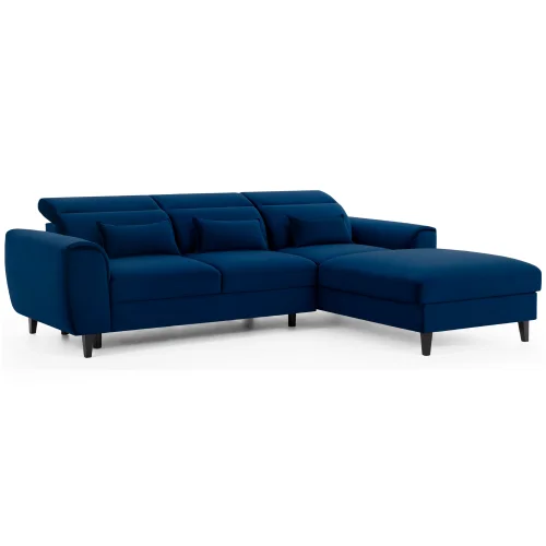 Ecksofa FOBLE mit Bettkasten Schlaffunktion und Zierkissen - Dunkebllau (Velvetmat 40)