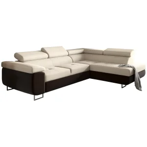 Ecksofa Antonia mit Schlaffunktion, Bettkasten & verstellbaren Kopfstützen – Creme Braun
