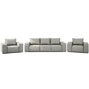 Möbelset GARTEN 3+1+1 Sofa Sessel Gartenmöbel Terrasse wasserdicht OUTDOOR, Hellgrau