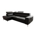 Ledersofa ORION L-Form 255x170 mit Schlaffunktion – Echtleder Eckcouch modern & bequem, Schwarz (K-70)
