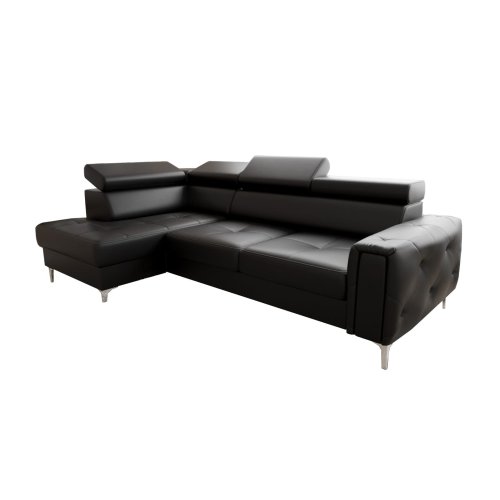 Ledersofa ORION L-Form 255x170 mit Schlaffunktion – Echtleder Eckcouch modern & bequem, Schwarz (K-70)