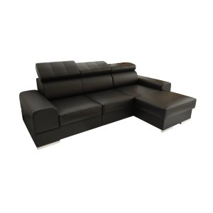 Ecksofa ROYAL MINI aus echtem Leder – 260x160 cm mit Schlaffunktion & Bettkasten, Schwarz K-70