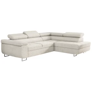 Ecksofa Antonia mit Schlaffunktion, Bettkasten & verstellbaren Kopfstützen – BOUCLÉ Creme (Loop 2)