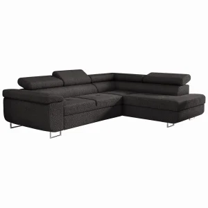 Ecksofa Antonia mit Schlaffunktion, Bettkasten & verstellbaren Kopfstützen – BOUCLÉ Schwarz (Loop 20)