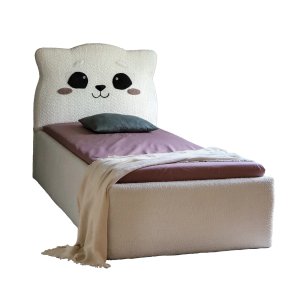 Kinderbett LETI Katze 90x200 Juniorbett Jugendbett Kätzchen BOUCLE Creme