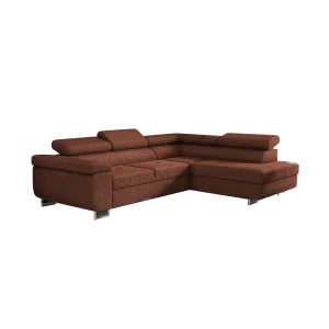 Ecksofa Antonia mit Schlaffunktion, Bettkasten & verstellbaren Kopfstützen – BOUCLÉ Kupfer (Loop 10)