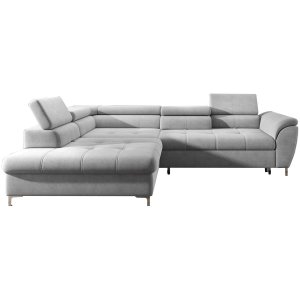 Ecksofa TEMPO – Relaxfunktion, verstellbare Sitztiefe & Schlafsofa mit Bettkasten - Hellgrau