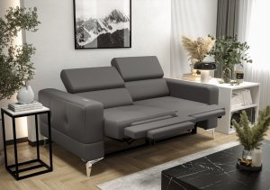 Ledersofa TOSCANIA II RELAX Leder Couch Relaxfunktion verstellbare Kopfstützen 185 cm - Dunkelgrau