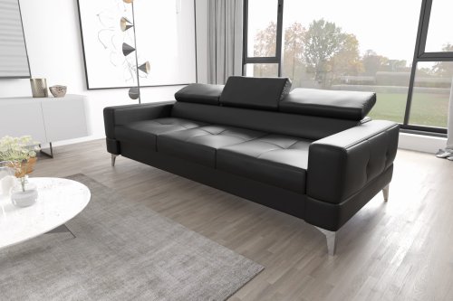 Ledersofa TOSCANIA III Leder Couch verstellbare Kopfstützen 250 cm - Schwarz