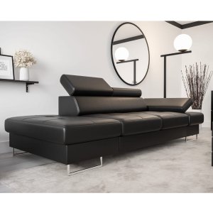 Ledersofa GALAXY II CHAISELONGUE Leder Couch verstellbare Kopfstützen 235 cm - Schwarz