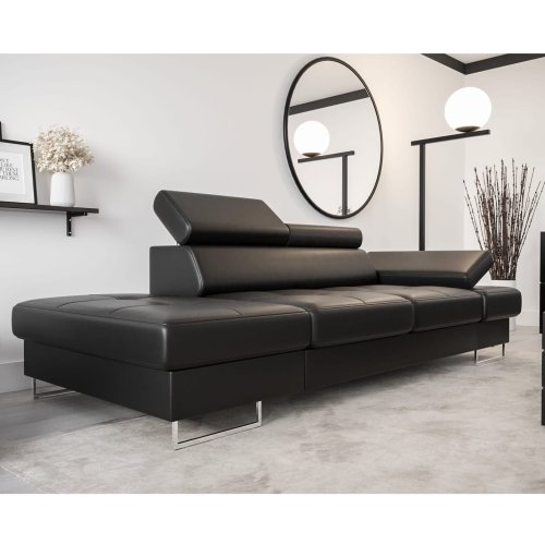 Ledersofa GALAXY II CHAISELONGUE Leder Couch verstellbare Kopfstützen 235 cm - Schwarz