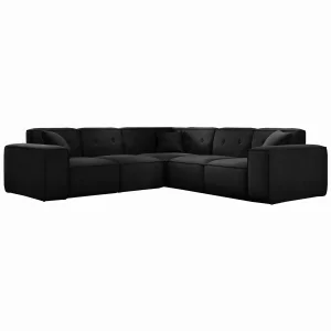 Ecksofa LUGA CORNER 246 cm mit Knöpfen Universal Samt Stoff Schwarz (Velvet Opera)