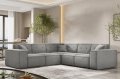 Ecksofa LUGA CORNER mit Tasten Hellgrau Velvet Stoff Dekor