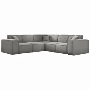 Ecksofa LUGA CORNER 246 cm mit Knöpfen Universal Samt Stoff Hellgrau (Velvet Opera)