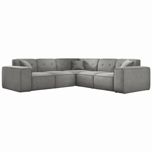 Ecksofa LUGA CORNER mit Tasten Hellgrau Velvet Stoff