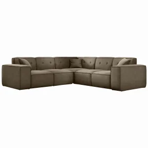 Ecksofa LUGA CORNER 246 cm mit Knöpfen Universal Samt Stoff Beige (Velvet Opera)