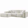 Ecksofa LUGA L mit Knopfsteppung – 266 cm – Modern & Bequem – Chenille Stoff, Creme (Perfect Harmony 01)