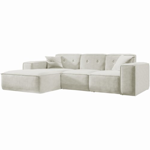 Ecksofa LUGA L mit Knopfsteppung – 266 cm – Modern & Bequem – Chenille Stoff, Creme (Perfect Harmony 01)