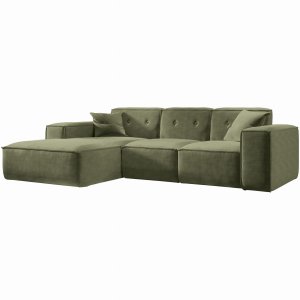 Ecksofa LUGA L mit Knopfsteppung – 266 cm – Modern & Bequem – Chenille Stoff, Olivgrün (Perfect Harmony 39)