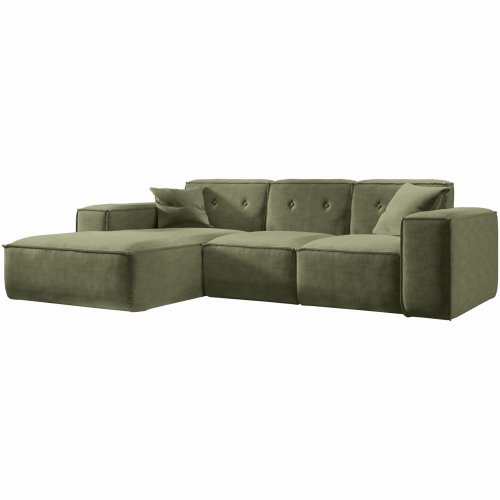 Ecksofa LUGA L mit Knopfsteppung, 266 cm, Chenille Stoff, Olivgrün (Perfect Harmony 39)