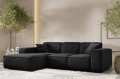 Ecksofa Luga L mit Tasten Samt Schwarz Stoff Dekor