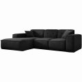 Ecksofa Luga L mit Tasten Samt Schwarz Stoff