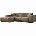 Ecksofa Luga L mit Tasten Beige Samt Stoff