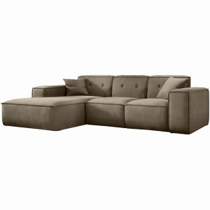 Ecksofa LUGA L 266 cm mit Knöpfen Links/Rechts Samt Stoff Beige (Velvet Opera)