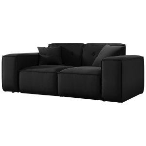 Sofa LUGA 186 cm mit Knöpfen 2-Sitzer Samt Stoff Schwarz (Velvet Opera)