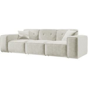 Sofa LUGA 225 cm mit Knöpfen 3-Sitzer Chenille Stoff Creme (Perfect Harmony 01)