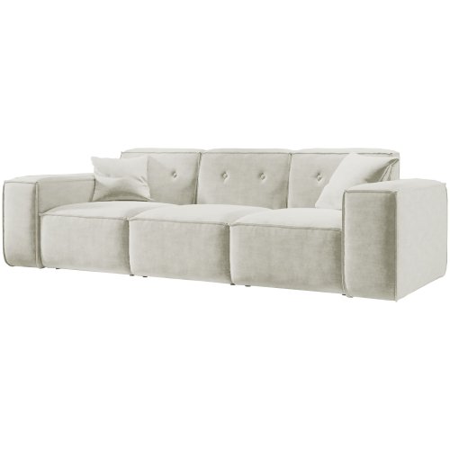 Sofa Luga mit Tasten 3-Sitzer Chenille Creme Stoff