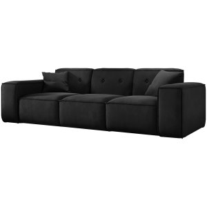 Sofa LUGA 225 cm mit Knöpfen 3-Sitzer Samt Stoff Schwarz (Velvet Opera)