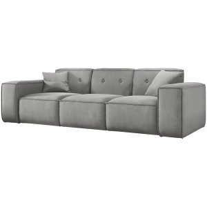 Sofa LUGA 225 cm mit Knöpfen 3-Sitzer Samt Stoff Hellgrau (Velvet Opera)