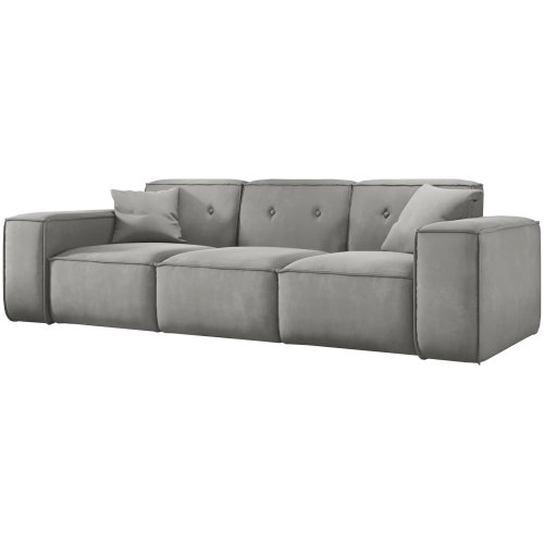 Sofa Luga mit Tasten 3-Sitzer Samt Hellgrau Stoff
