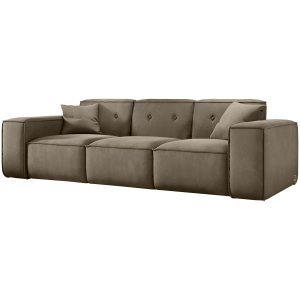 Sofa LUGA 225 cm mit Knöpfen 3-Sitzer Samt Stoff Beige (Velvet Opera)