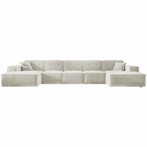 Ecksofa LUGA U XL 462 cm mit Knöpfen Chenille Stoff Creme (Perfect Harmony 01)