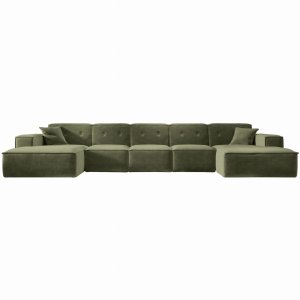 Ecksofa LUGA U XL 462 cm mit Knöpfen Chenille Stoff Olivgrün (Perfect Harmony 39)