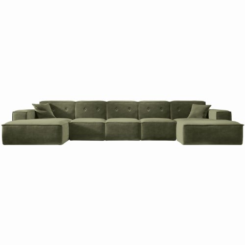 Ecksofa Luga U XL mit Tasten Chenille Oliv Stoff