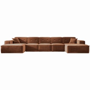 Ecksofa LUGA U XL 462 cm mit Knöpfen Chenille Stoff Rostfarbe (Perfect Harmony 52)