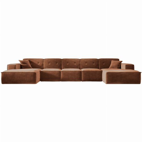 Ecksofa Luga U XL mit Tasten Rostfarbe Chenille Stoff