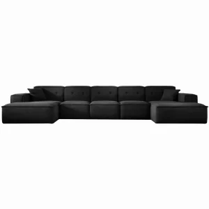 Ecksofa LUGA U XL 462 cm mit Knöpfen Samt Stoff Schwarz (Velvet Opera)