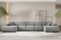 Ecksofa Luga U XL mit Tasten Hellgrau Samt Stoff Dekor